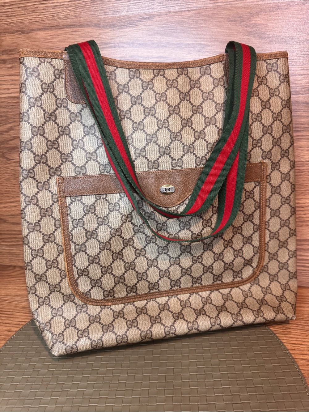 Gucci GG Supreme Sherry Line Shopper Tote Pay PVC Leather Authentic